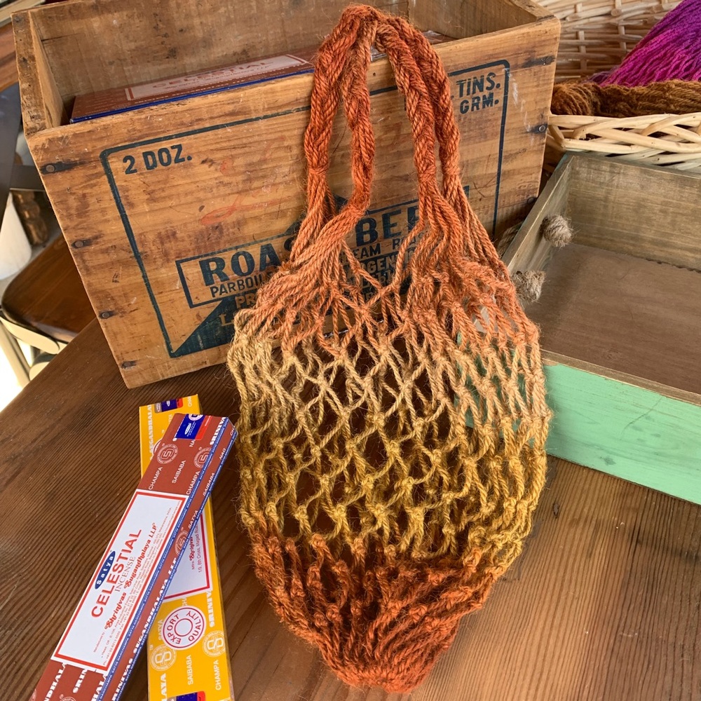✨HAND DYED JUTE NET STRING MARKET BAG✨